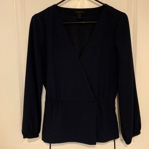 Drapey Crepe Faux Wrap blouse j crew NAVY